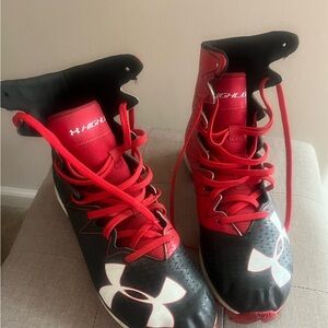 Under Armour Red and Black High-Top cleats size 8.5 adult B